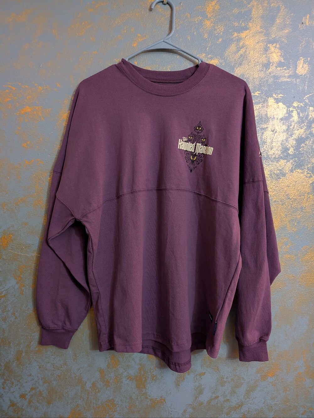 Disney Adult Spirit Jersey in Plum with Haunted Mansion Logo 100% Cotton